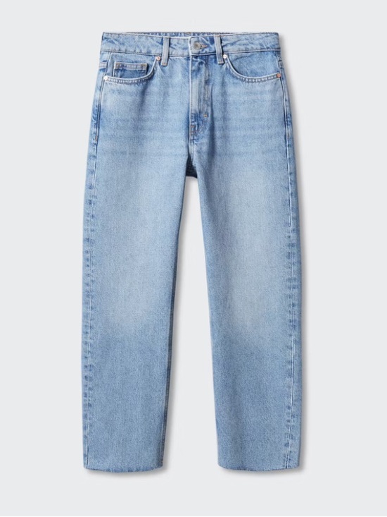 Mango Denim - Mango MNG Irene High Rise Straight Ankle Jeans Womens Size 4 Medium Blue Raw Hem